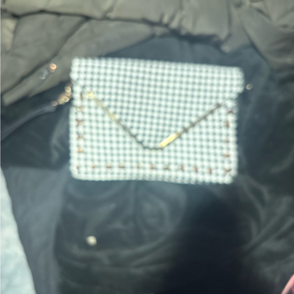 NWOT Stylish Black and White Gold Studded Checkered Women's Wristlet clutch. Al